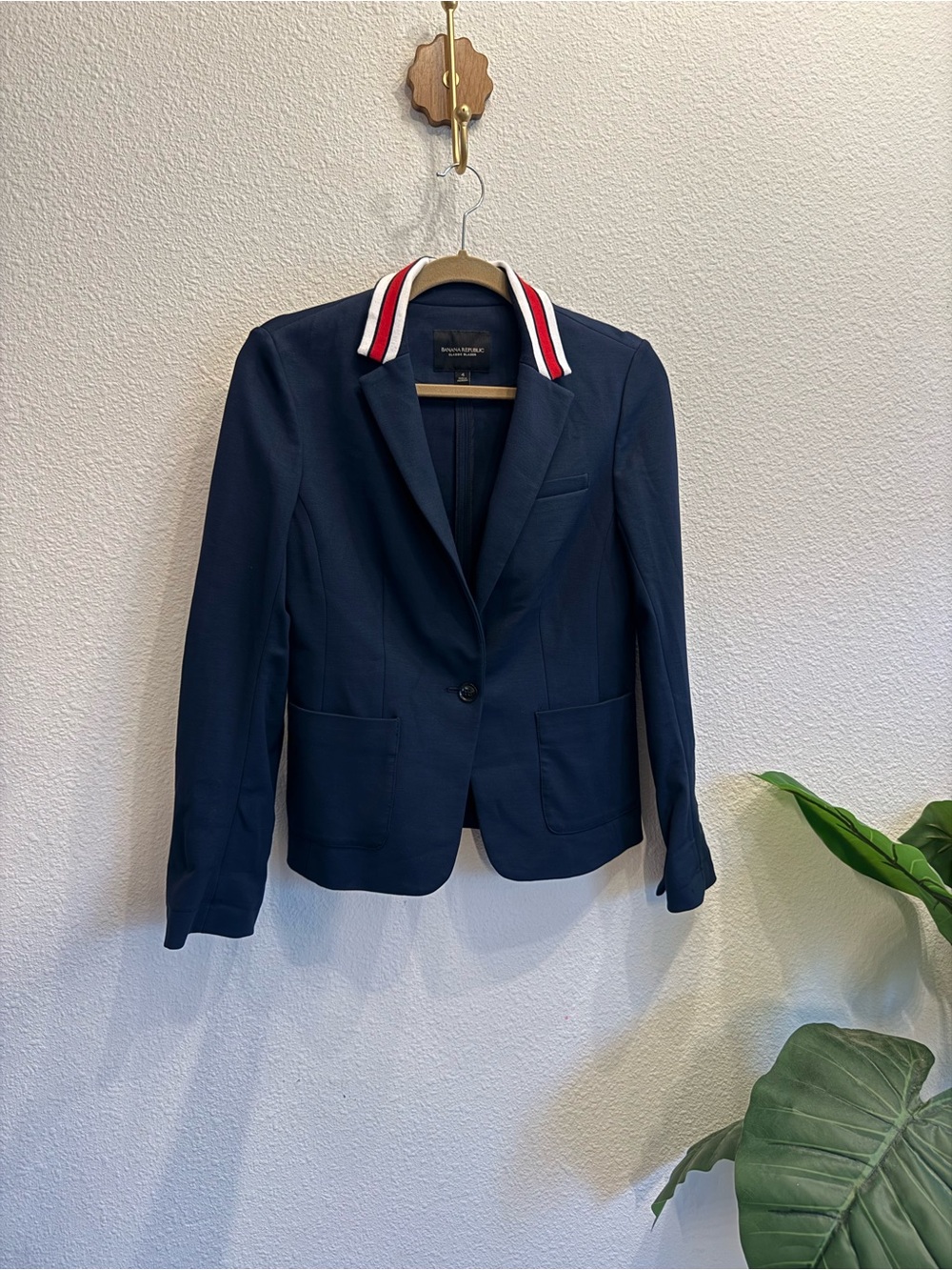 Banana Republic Navy Blazer Red White Stripe Collar Women’s Size 4